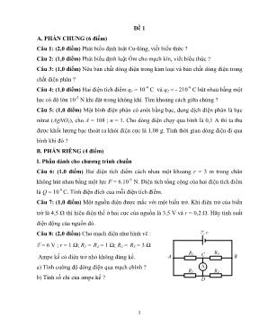 Ngân hàng đề kiểm tra trắc nghiệm môn vật lý 11